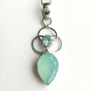 Blue topaz Aqua chalcedony Trinity pendant 🆕
